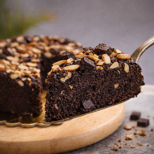 Dark Chocolate Roasted Almond Zucchini Cake